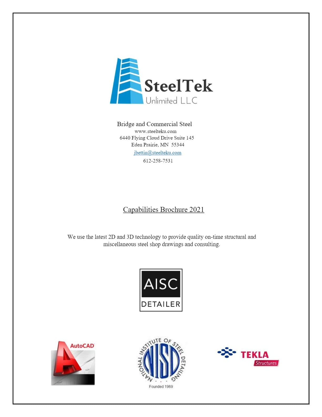 Steel Tek Unlimited 2021 AISC Brochure — Cover Page